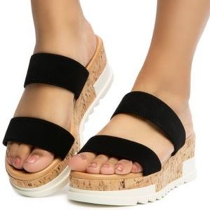 Cork Wedge Sandals Black White size 7-BRAND NEW IN BOX